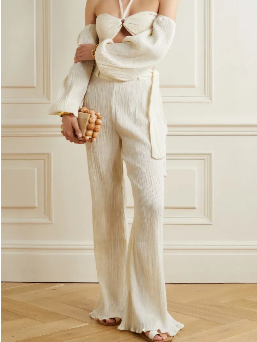 SAVANNAH MORROW THE LABEL Eve cream crinkled gauze wide-leg pants Organic Cotton